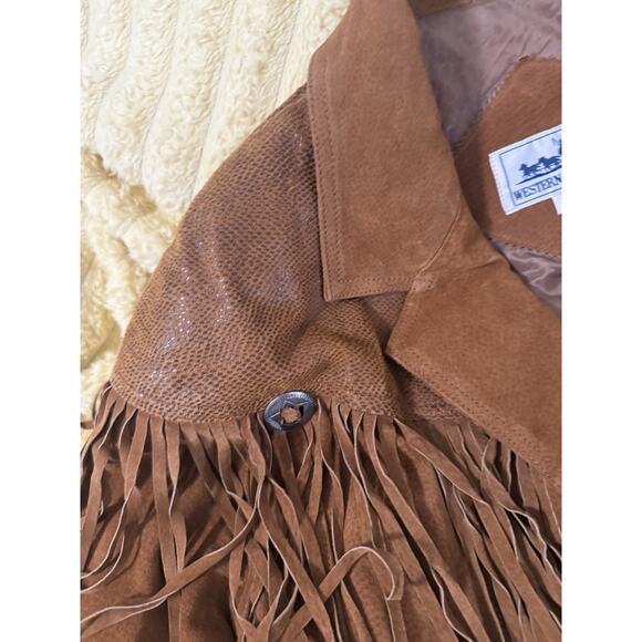 Women’s Vintage 80’s Fringe Leather Jacket Brown Western Express Size Large - Picture 3 of 16